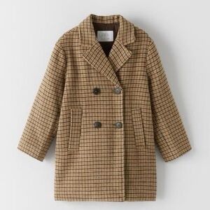 Zara Double-Breasted Plaid Coat